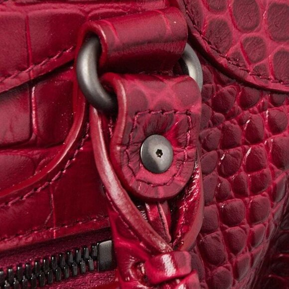 Balenciaga Raspberry Croc Embossed Calfskin Leather Neo Classic Small City Bag - Picture 5 of 12